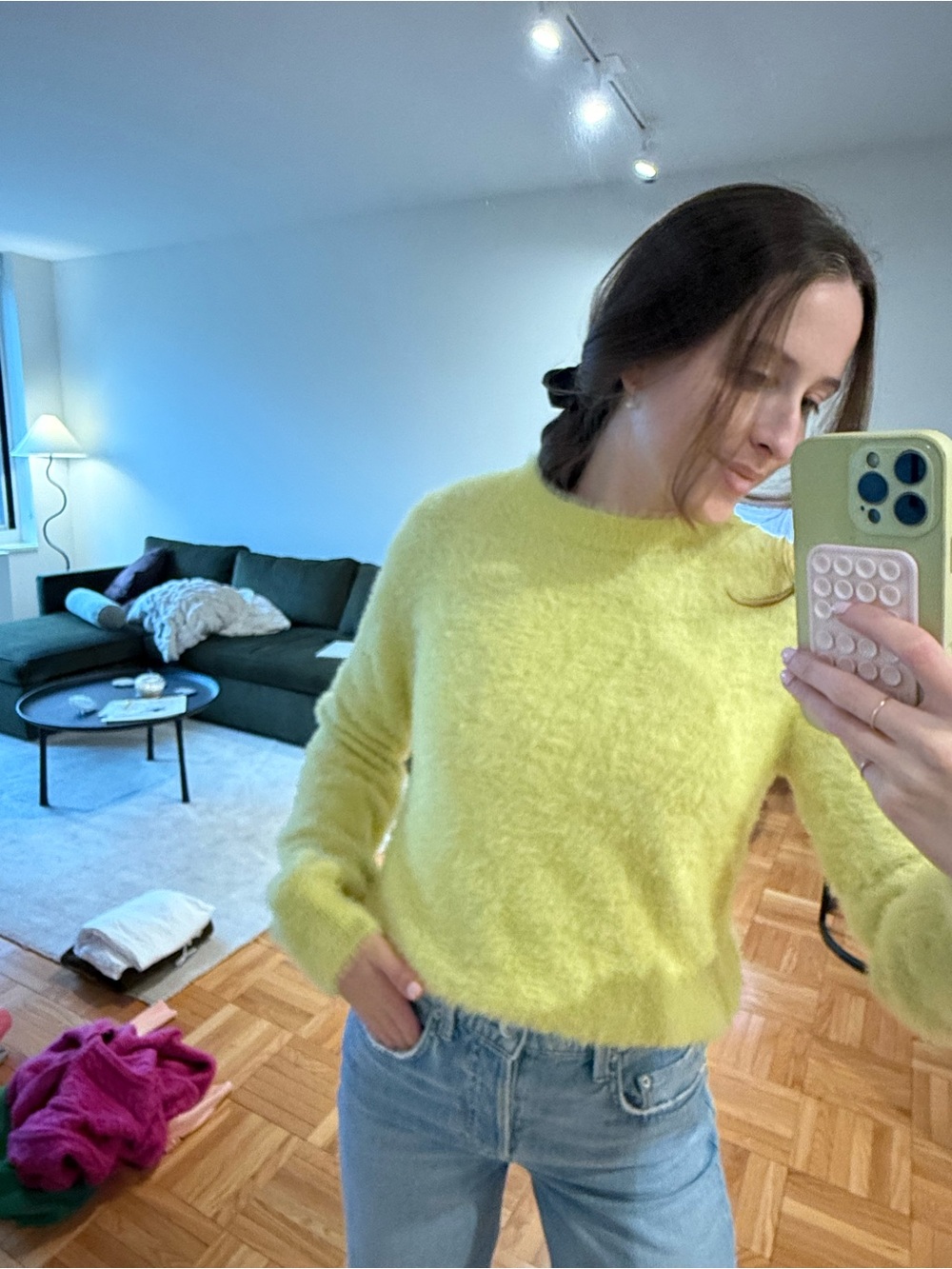 Maje Fuzzy Crewneck Sweater in Light Yellow